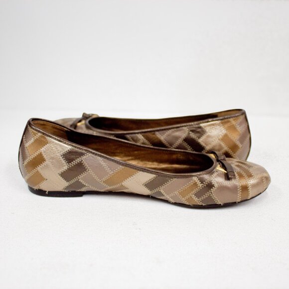 Cole Hann Leather Ballet Flats Metallic Colors Patchwork Front Bow •Retro, Boho - Picture 5 of 11